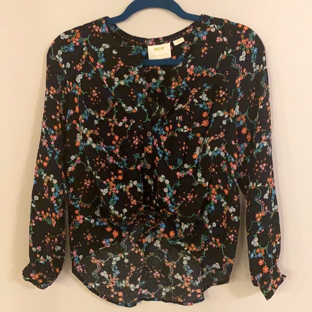 Maeve By Anthropologie Tie Front Floral Blouse